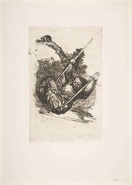 Old woman on a swing (Vieja columpiándose), Goya (Francisco de Goya y Lucientes) (Spanish, Fuendetodos 1746–1828 Bordeaux), Etching 