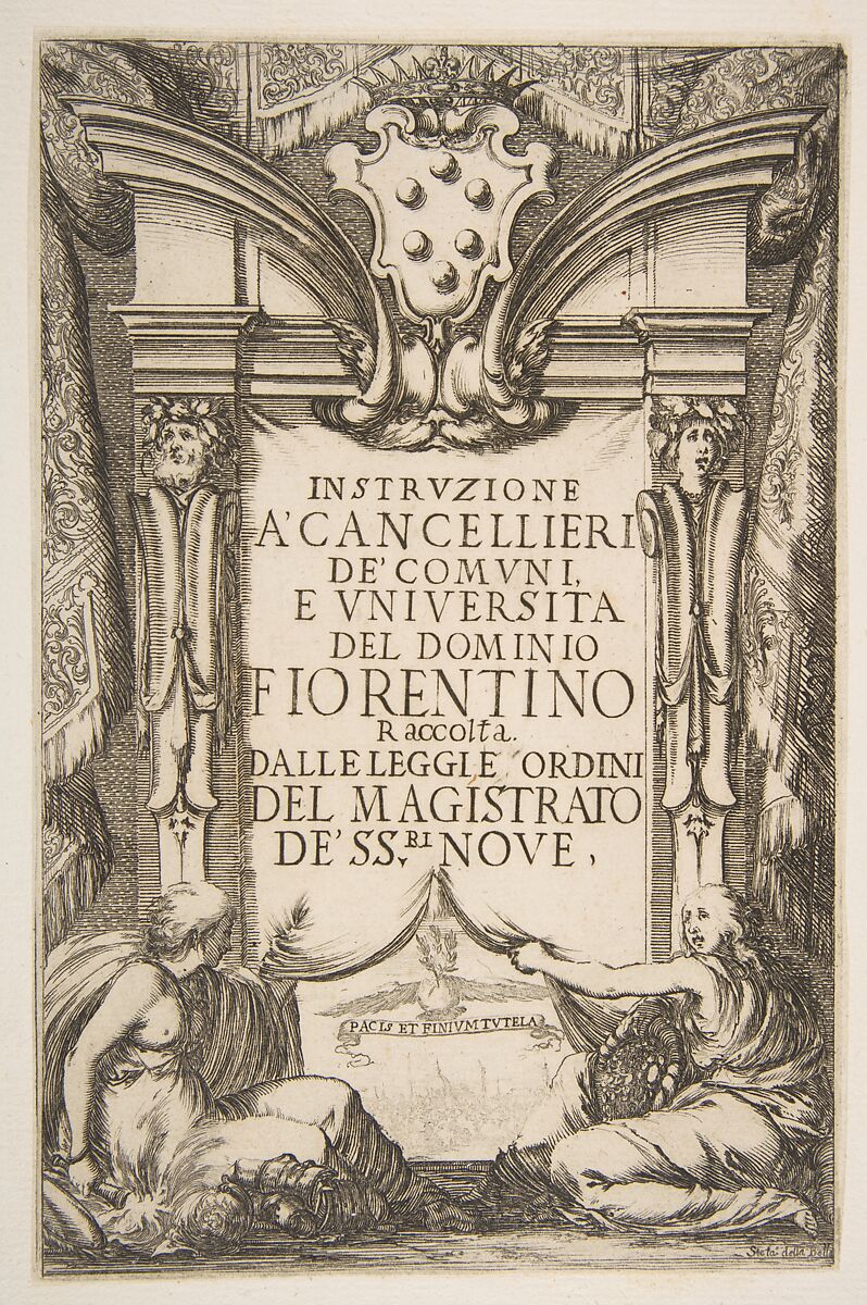 Frontispiece for the Instruzione a' Cancellieri, Etched by Stefano della Bella (Italian, Florence 1610–1664 Florence), Etching, state ii 