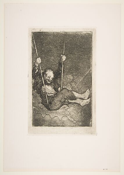 Old man on a swing (Viejo columpiándose), Goya (Francisco de Goya y Lucientes) (Spanish, Fuendetodos 1746–1828 Bordeaux), Etching, burnished aquatint 