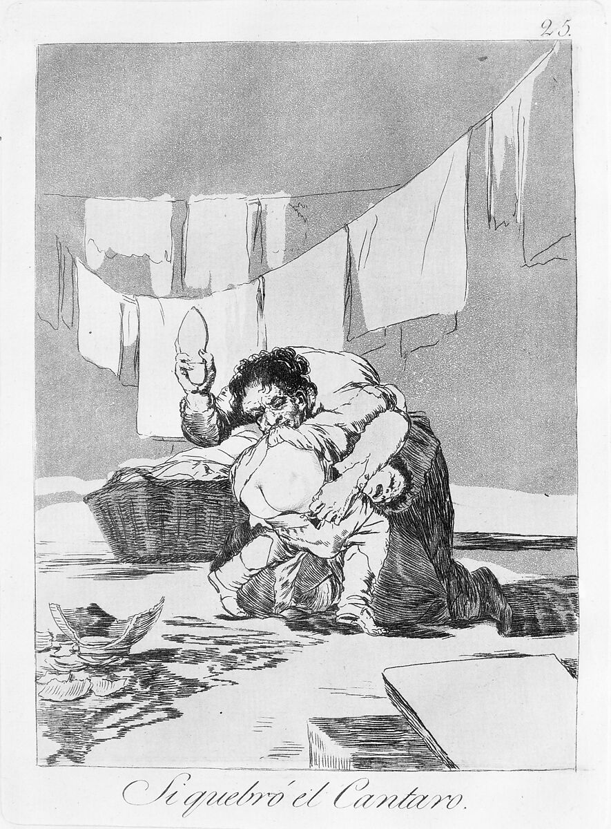 Plate 25 from "Los Caprichos": If he broke the pot (Si quebró el Cantaro), Goya (Francisco de Goya y Lucientes) (Spanish, Fuendetodos 1746–1828 Bordeaux), Etching, aquatint, drypoint
