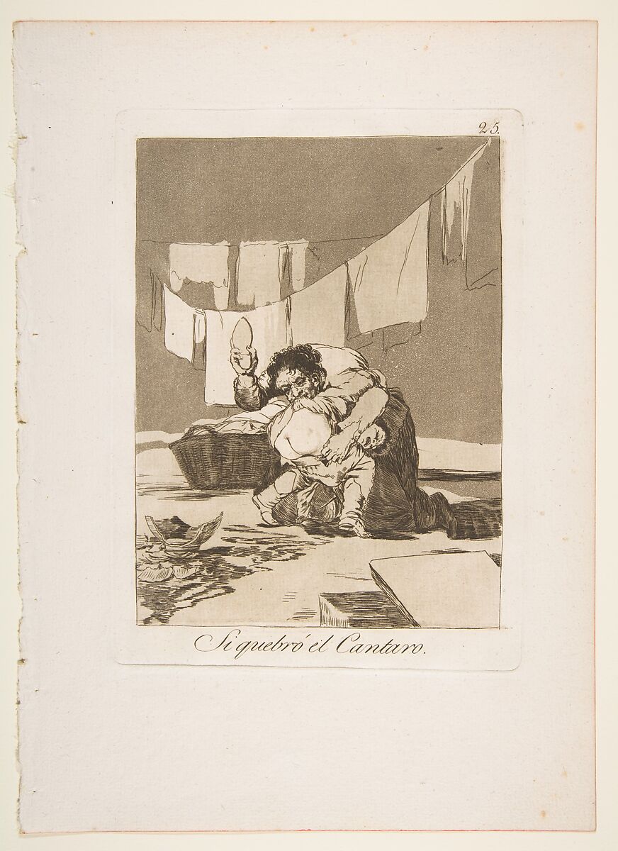 Plate 25 from "Los Caprichos": If he broke the pot (Si quebró el Cantaro), Goya (Francisco de Goya y Lucientes) (Spanish, Fuendetodos 1746–1828 Bordeaux), Etching, aquatint, drypoint 