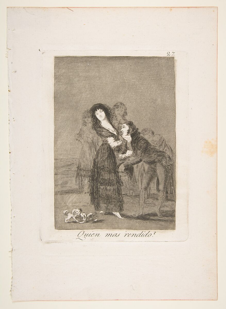 Plate 27 from "Los Caprichos": Which of them is the more overcome? (Quien mas rendido?), Goya (Francisco de Goya y Lucientes)  Spanish, Etching, aquatint, drypoint
