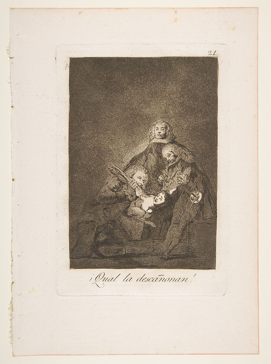 Plate 21 from "Los Caprichos": How they pluck her! (¡Qual la descañonan!), Goya (Francisco de Goya y Lucientes) (Spanish, Fuendetodos 1746–1828 Bordeaux), Etching, burnished aquatint 