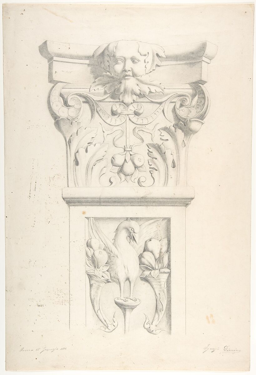 Drawing after a XVIth Century Marble Pilaster and Capital, Ignazio Dimino (Italian), Graphite 