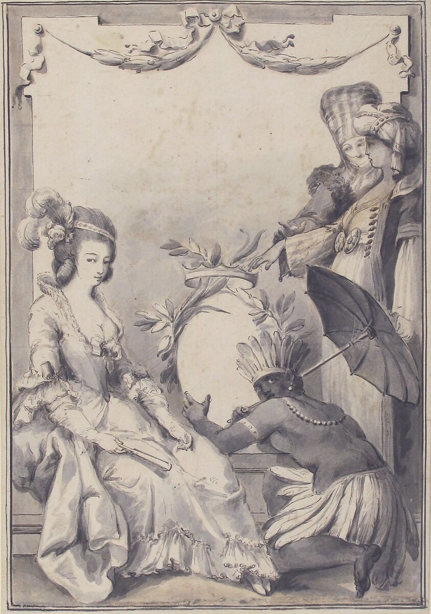 Allegorical Figures of the Four Continents, Teodoro Viero (Italian, Bassano 1740–1819 Venice), Pen and brown ink, with brush and brown wash