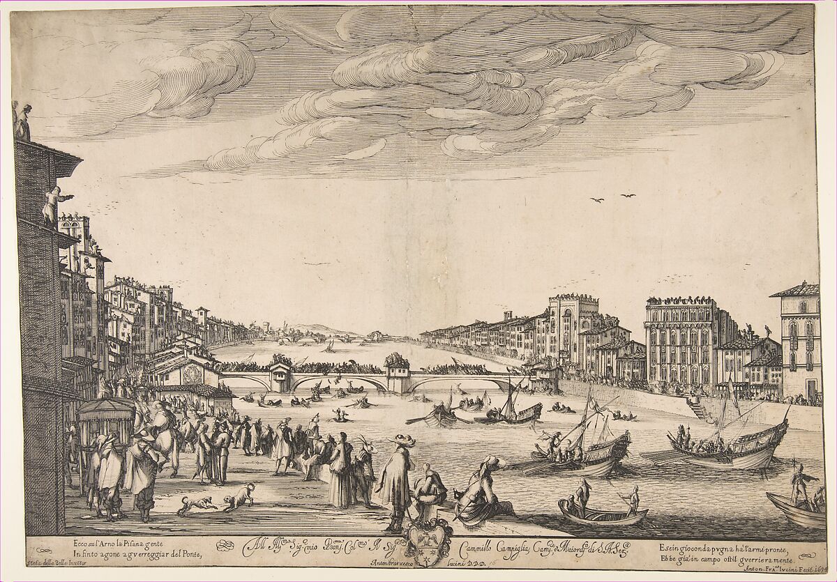 Game of the Bridge, Pisa, Designed by Stefano della Bella (Italian, Florence 1610–1664 Florence), Etching, state i 