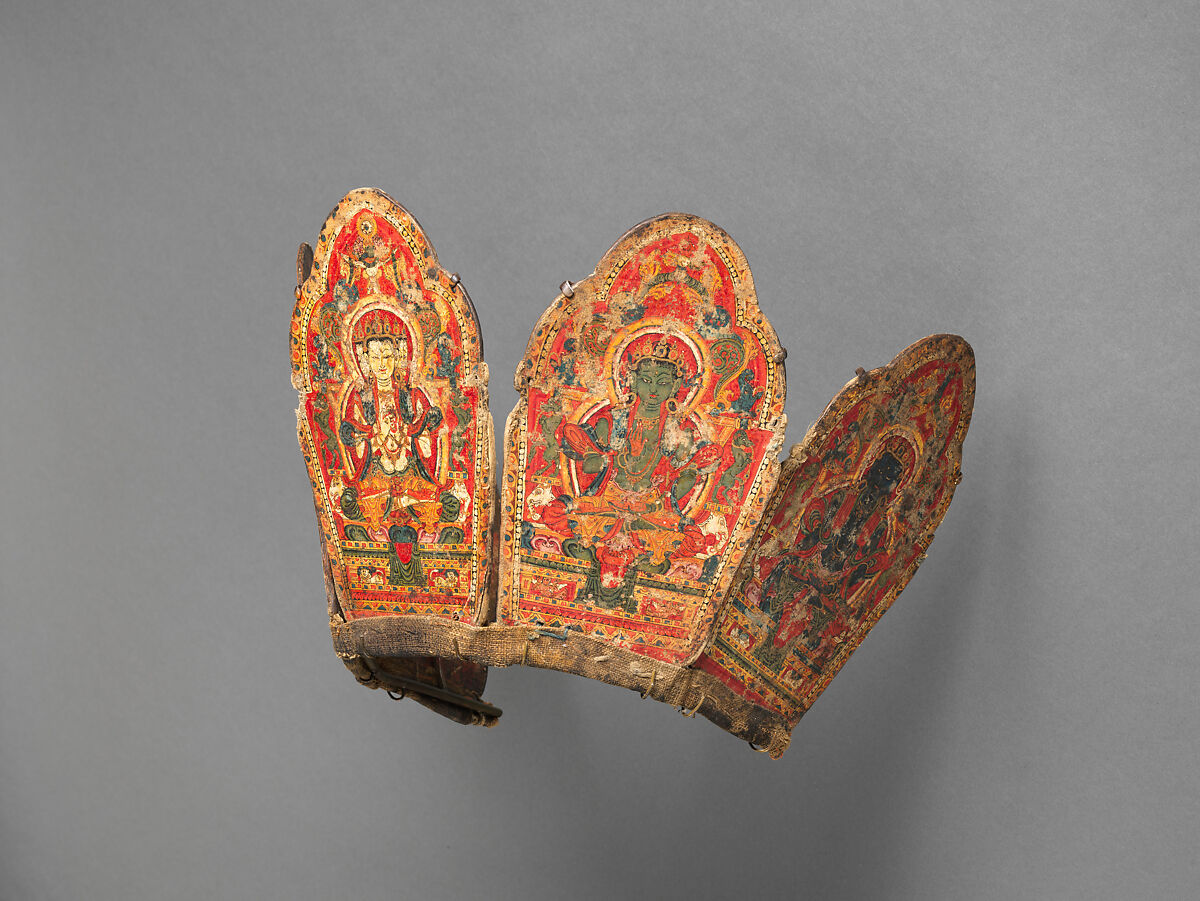 Ritual Crown with the Five Transcendent Buddhas, Opaque watercolor and gold on board, Tibet