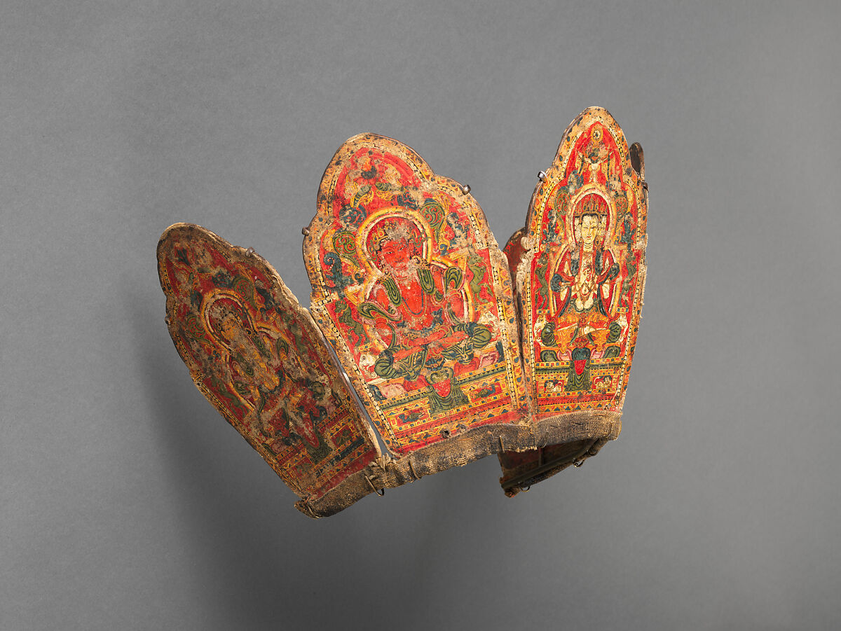 Ritual Crown with the Five Transcendent Buddhas, Opaque watercolor and gold on board, Tibet