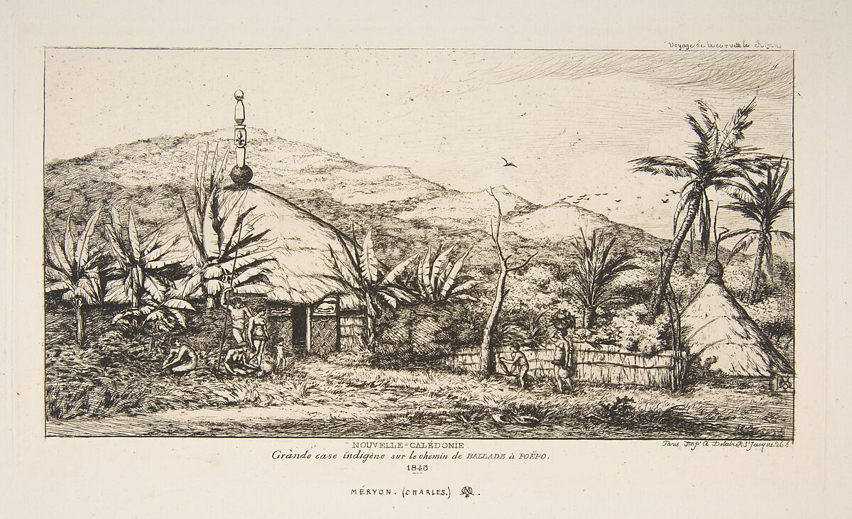 New Caledonia: Large native hut on the road from Balade to Puebo, 1845, Charles Meryon (French, 1821–1868), Etching on laid paper. 