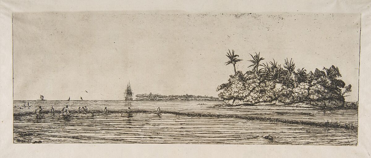 Océanie: Îlots à Uvea (Wallis): Pêche aux Palmes, 1845 (Oceania: Fishing, near islands with palms in the Uea or Wallis Group, 1845), Charles Meryon (French, 1821–1868), Etching with drypoint on laid paper 