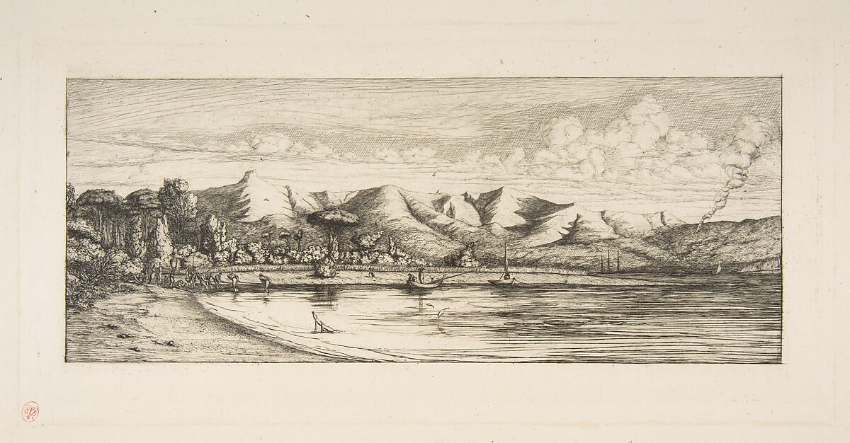 Presqu'île de Banks, Pointe des Charbonniers, Akaroa (Seine fishing off Colliers' Point, Akaroa, Banks Peninsula, 1845), Charles Meryon (French, 1821–1868), Etching with drypoint on laid paper 
