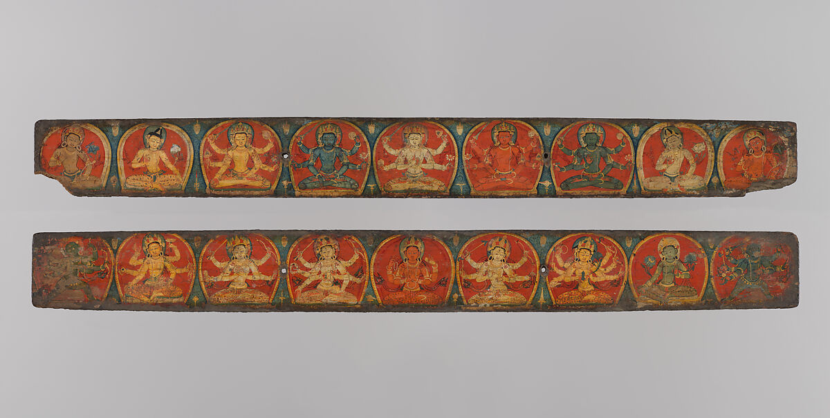 Pair of Manuscript Covers with Buddhist Deities, Ink and color on wood, Nepal 