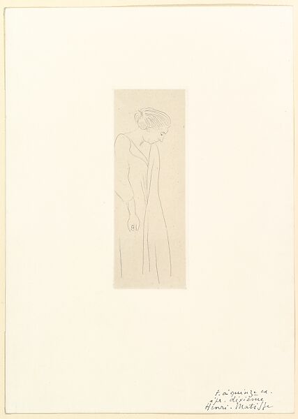 Standing figure, head down, Henri Matisse (French, Le Cateau-Cambrésis 1869–1954 Nice), Etching on chine collé
