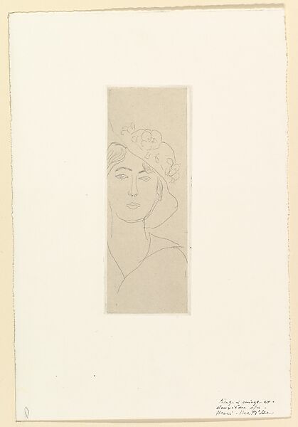 Mlle Landsberg with a Flowery Hat, Henri Matisse (French, Le Cateau-Cambrésis 1869–1954 Nice), Etching on chine collé