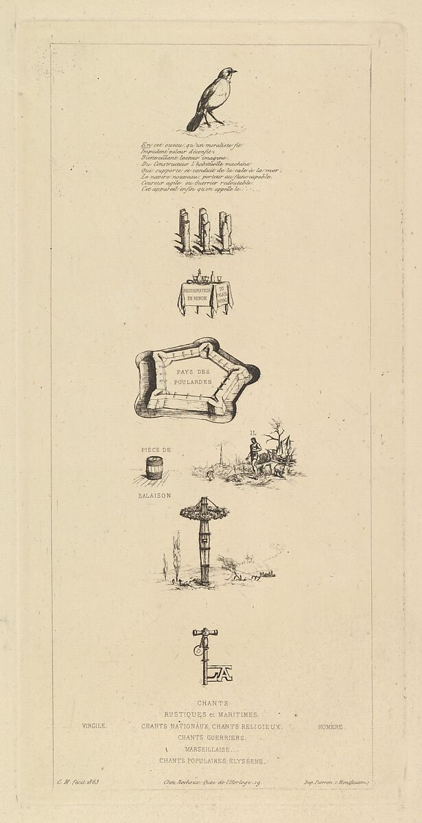 Rebus: Béranger was not really strong, for he never had the key to the fields, Charles Meryon (French, 1821–1868), Etching; fourth state 