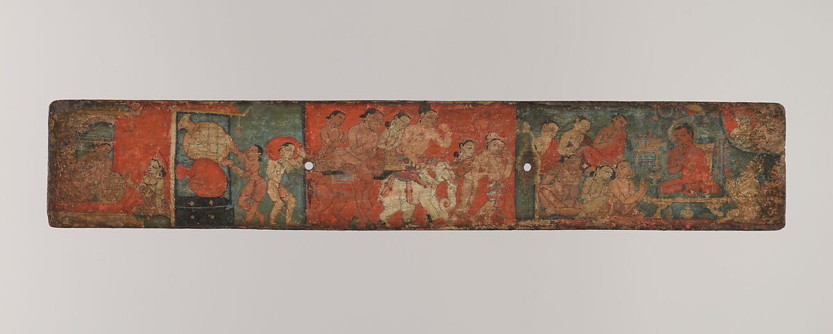 Pair of Manuscript Covers Illustrating Sadaprarudita’s Self-Sacrifice, Distemper on wood, Nepal, Kathmandu Valley