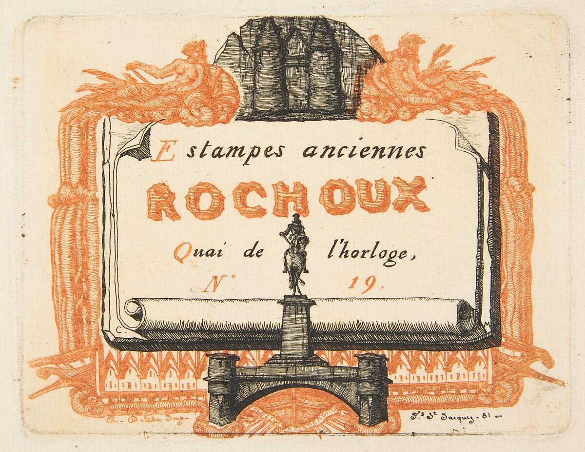 Address-card of the printseller, Rochoux, Charles Meryon (French, 1821–1868), Etching from two plates; fifth state of five 