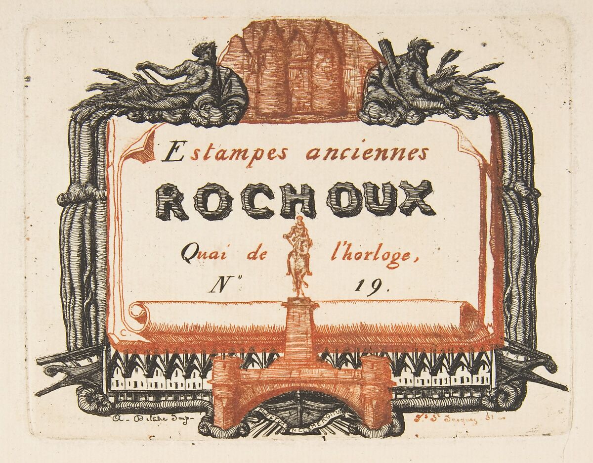 Address-card of the printseller, Rochoux, Charles Meryon (French, 1821–1868), Etching from two plates; fifth state of five 