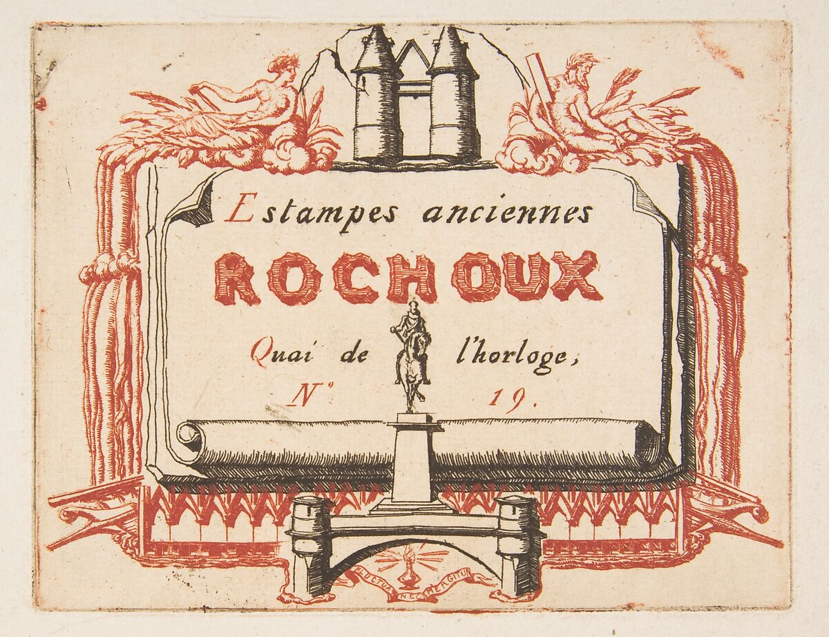Address-card of the printseller, Rochoux, Charles Meryon (French, 1821–1868), Etching from two plates; first state of five 