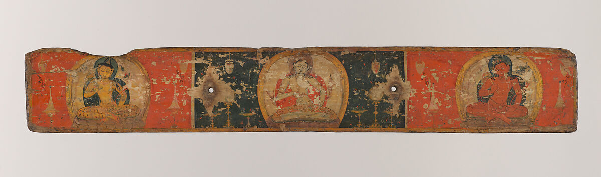 Pair of Manuscript Covers: Prajnaparamita Flanked by Bodhisattvas (above); Vajrasattva(?) Flanked by Bodhisattvas (below), Distemper on wood, Nepal (Kathmandu Valley)
