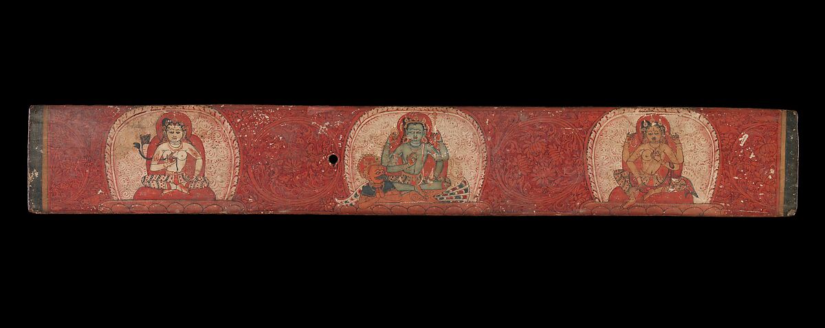 Manuscript Cover with Vishnu Flanked by Lakshmi and Sarasvati, Distemper on wood, Nepal (Kathmandu Valley) 