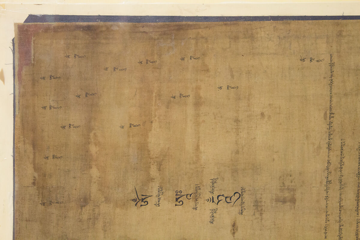 Sadaksari-Lokeshvara Surrounded by Manifestations and Monks, Distemper, gold and ink on cloth, Tibet