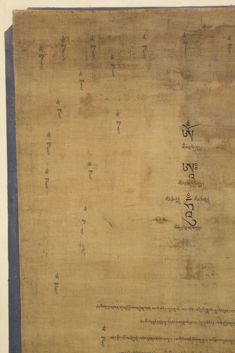 Sadaksari-Lokeshvara Surrounded by Manifestations and Monks, Distemper, gold and ink on cloth, Tibet