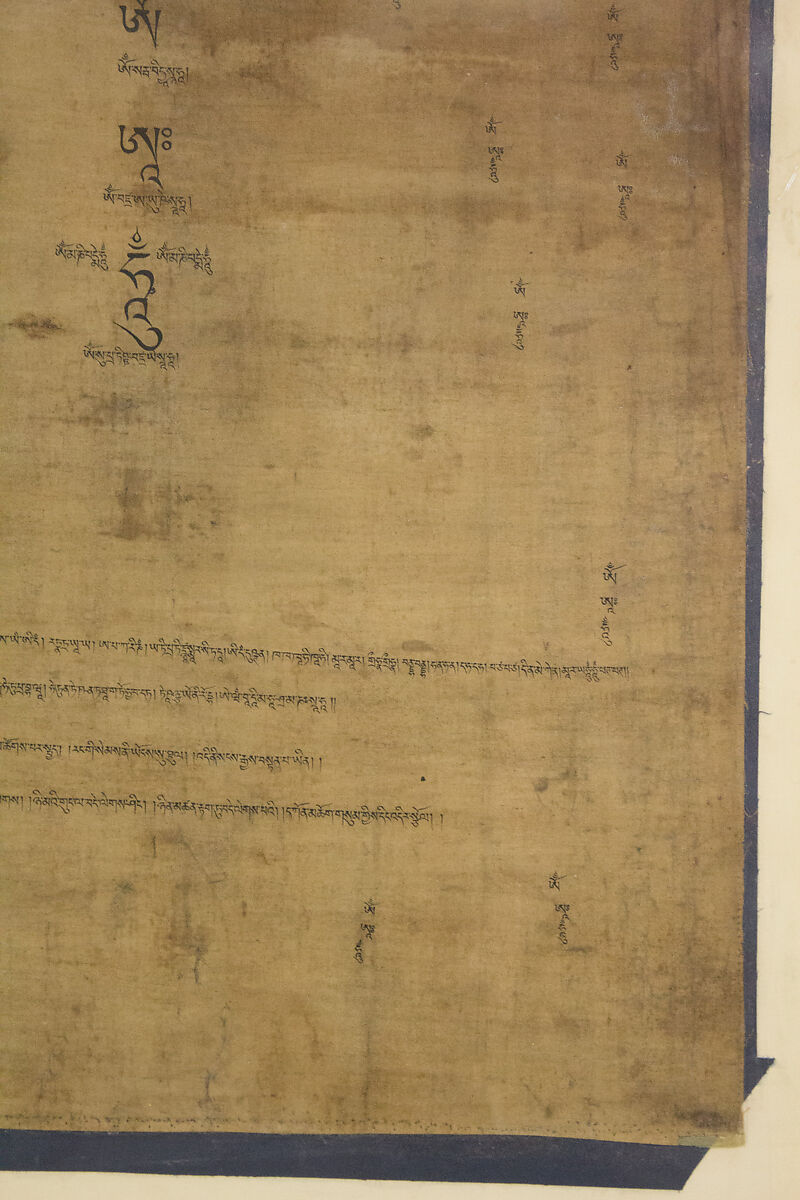 Sadaksari-Lokeshvara Surrounded by Manifestations and Monks, Distemper, gold and ink on cloth, Tibet