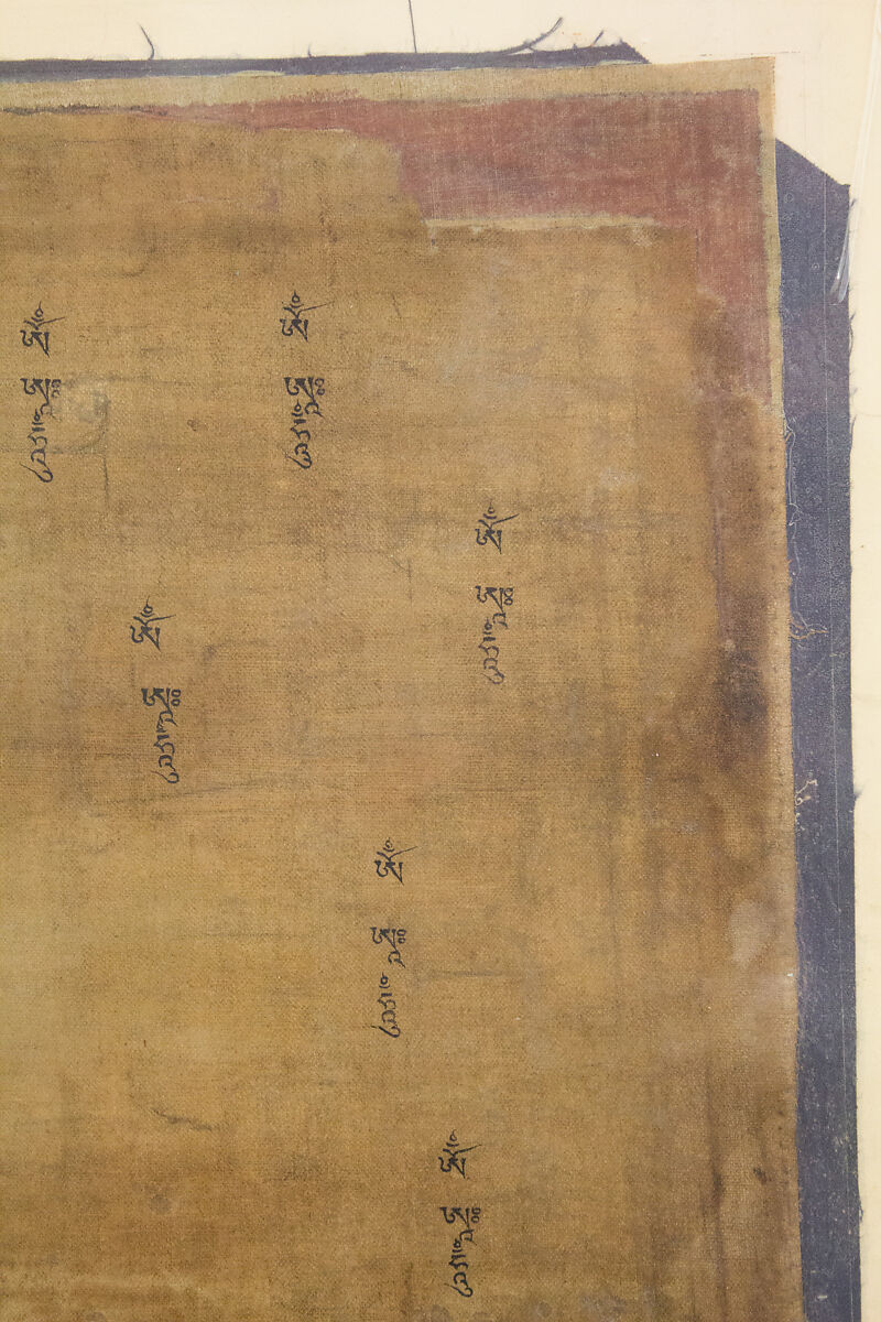 Sadaksari-Lokeshvara Surrounded by Manifestations and Monks, Distemper, gold and ink on cloth, Tibet