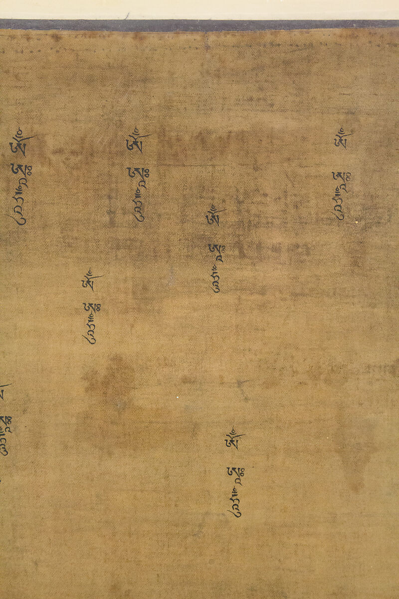 Sadaksari-Lokeshvara Surrounded by Manifestations and Monks, Distemper, gold and ink on cloth, Tibet