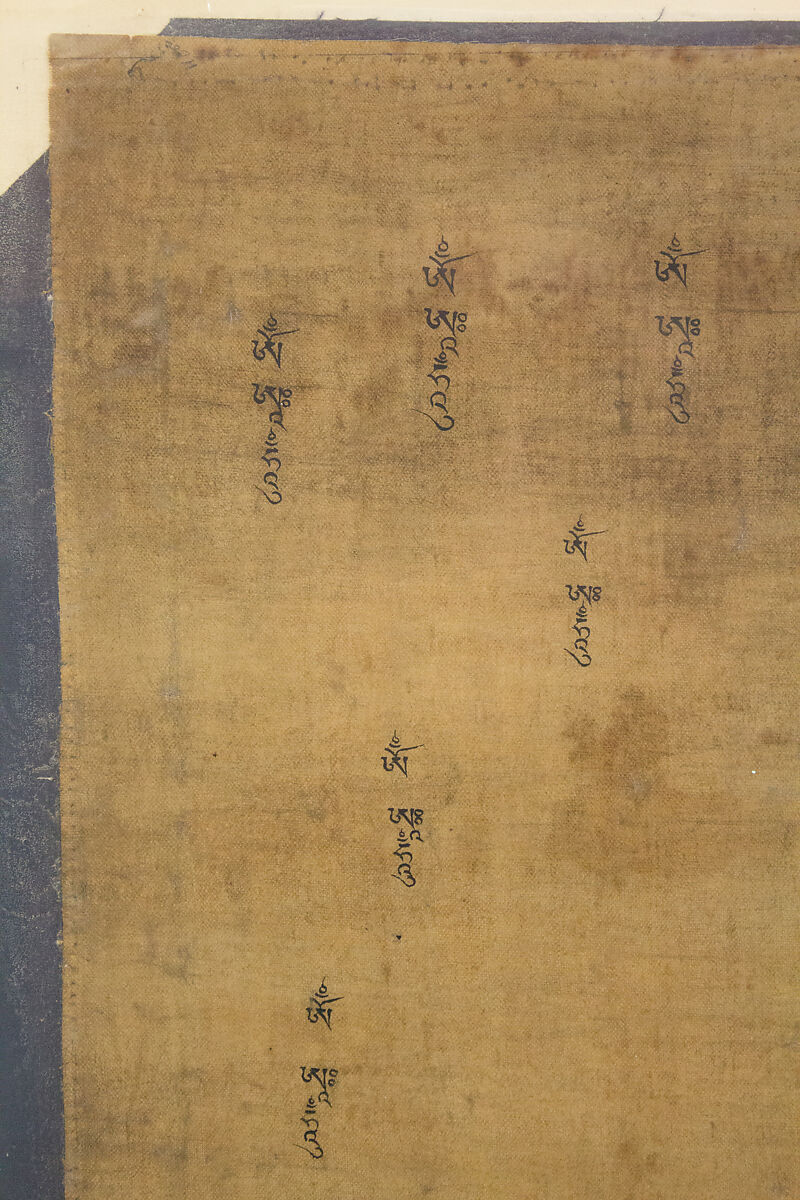 Sadaksari-Lokeshvara Surrounded by Manifestations and Monks, Distemper, gold and ink on cloth, Tibet