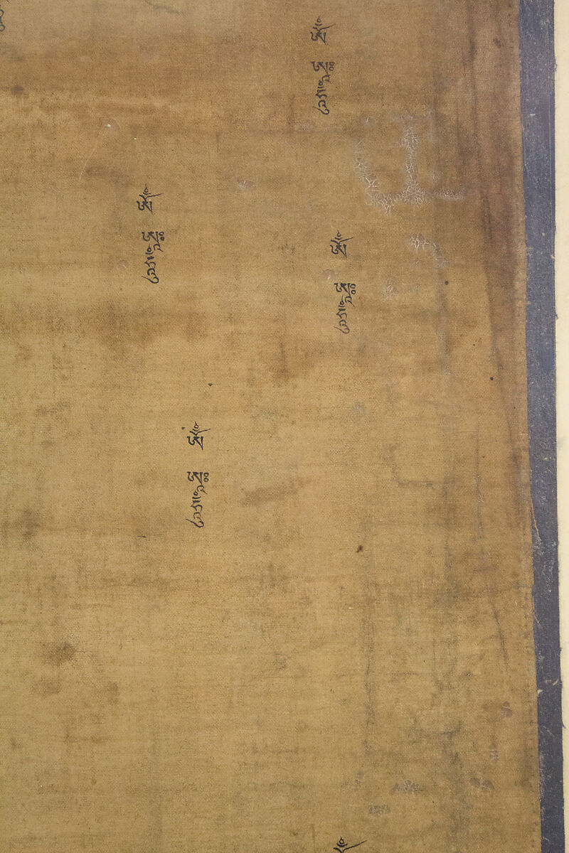 Sadaksari-Lokeshvara Surrounded by Manifestations and Monks, Distemper, gold and ink on cloth, Tibet