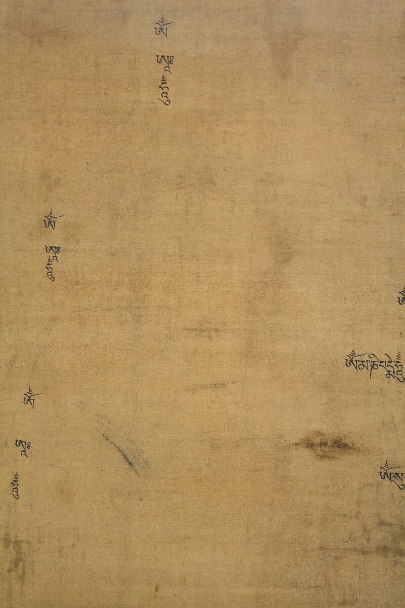 Sadaksari-Lokeshvara Surrounded by Manifestations and Monks, Distemper, gold and ink on cloth, Tibet