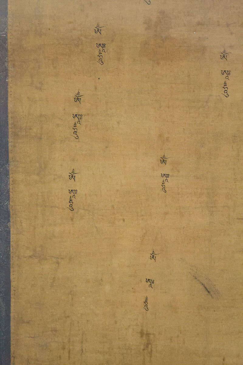 Sadaksari-Lokeshvara Surrounded by Manifestations and Monks, Distemper, gold and ink on cloth, Tibet