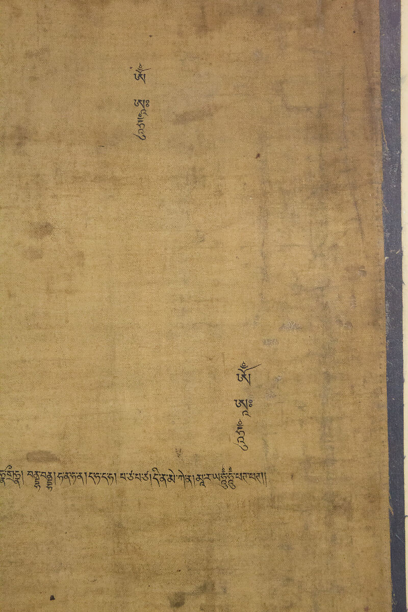 Sadaksari-Lokeshvara Surrounded by Manifestations and Monks, Distemper, gold and ink on cloth, Tibet