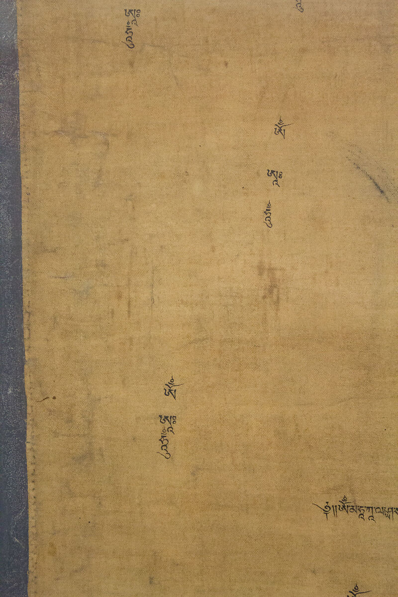 Sadaksari-Lokeshvara Surrounded by Manifestations and Monks, Distemper, gold and ink on cloth, Tibet