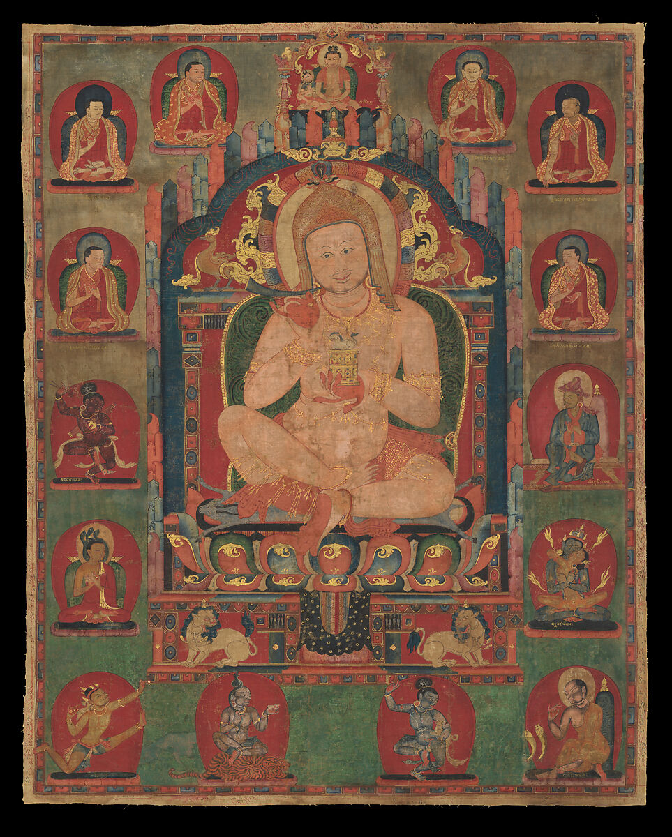 Portrait of Jnanatapa Attended by Lamas and Mahasiddhas, Distemper on cloth, Eastern Tibet, Kham, Riwoche monastery 