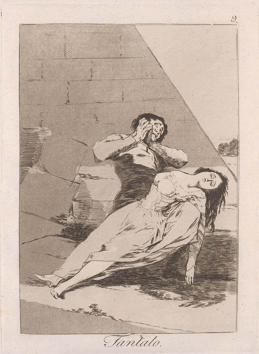 Plate 9 from "Los Caprichos": Tantalus (Tantalo), Goya (Francisco de Goya y Lucientes) (Spanish, Fuendetodos 1746–1828 Bordeaux), Etching, burnished aquatint 