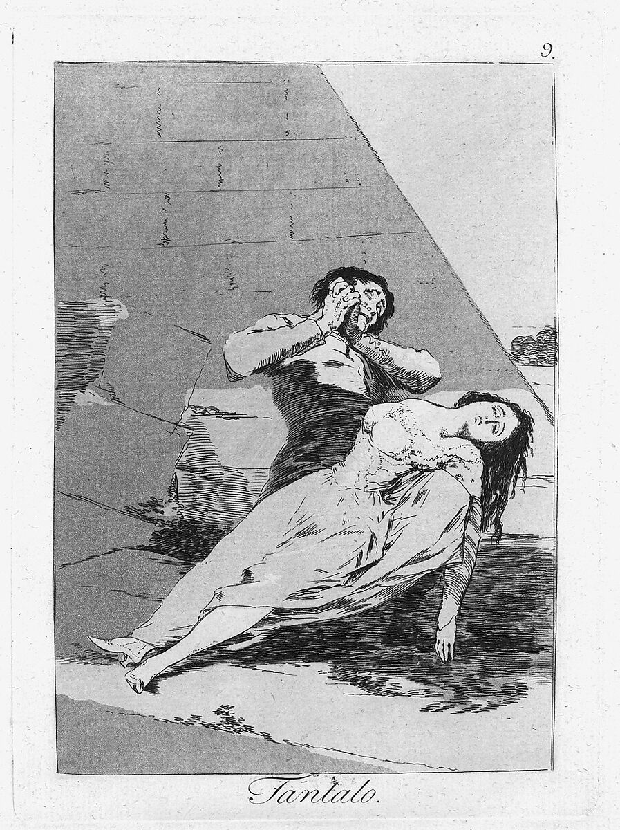 Plate 9 from "Los Caprichos": Tantalus (Tantalo), Goya (Francisco de Goya y Lucientes) (Spanish, Fuendetodos 1746–1828 Bordeaux), Etching, burnished aquatint