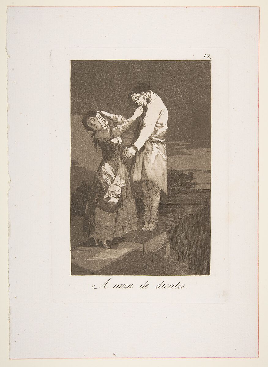Plate 12 from "Los Caprichos": Out hunting for teeth (A caza de dientes), Goya (Francisco de Goya y Lucientes) (Spanish, Fuendetodos 1746–1828 Bordeaux), Etching, burnished aquatint, burin 