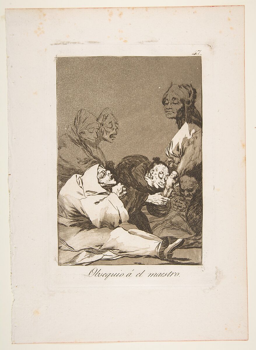 Plate 47 from "Los Caprichos": A gift for the master (Obsequio á el maestro), Goya (Francisco de Goya y Lucientes) (Spanish, Fuendetodos 1746–1828 Bordeaux), Etching, burnished aquatint, burin 