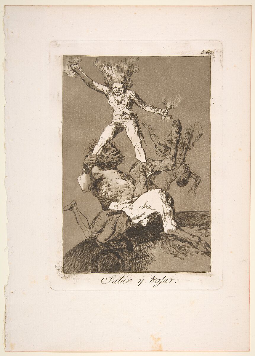 Plate 56 from "Los Caprichos": To rise and to fall (Subir y bajar), Goya (Francisco de Goya y Lucientes)  Spanish, Etching, burnished aquatint