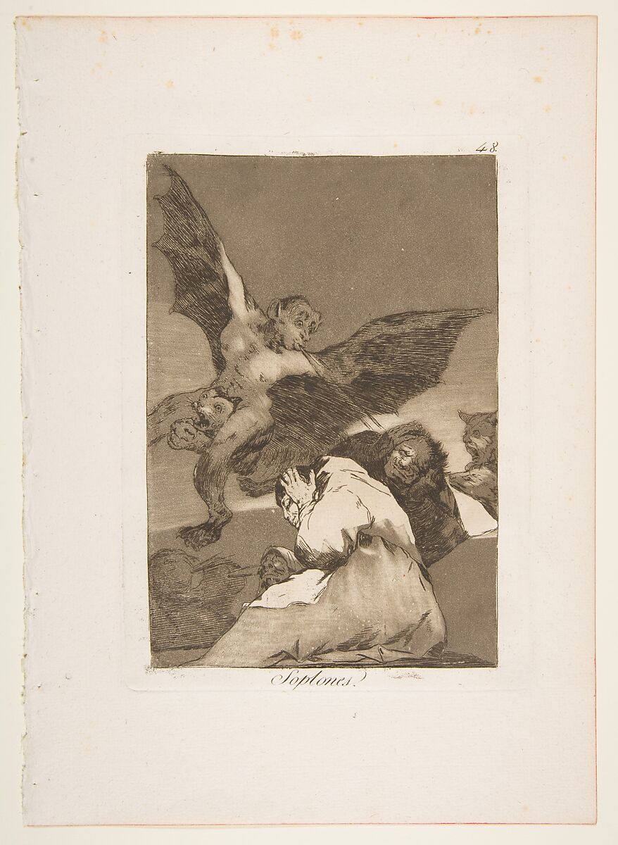 Plate 48 from "Los Caprichos": Tale-Bearers--Blasts of Wind (Soplones), Goya (Francisco de Goya y Lucientes) (Spanish, Fuendetodos 1746–1828 Bordeaux), Etching, burnished aquatint 