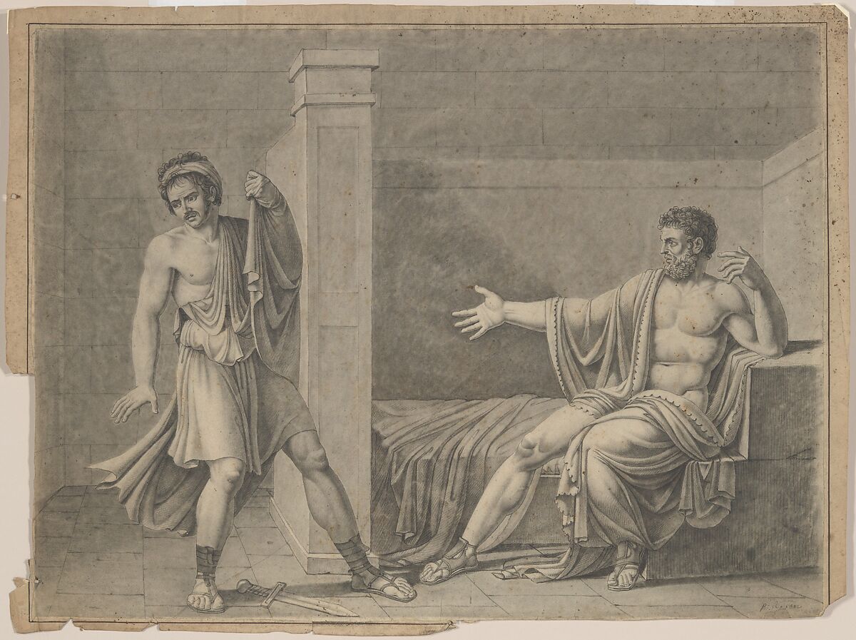 Marius at Minturnae, In the manner of Jean Germain Drouais (French, Paris 1763–1788 Rome), Black chalk, stumping, on off-white wove paper 