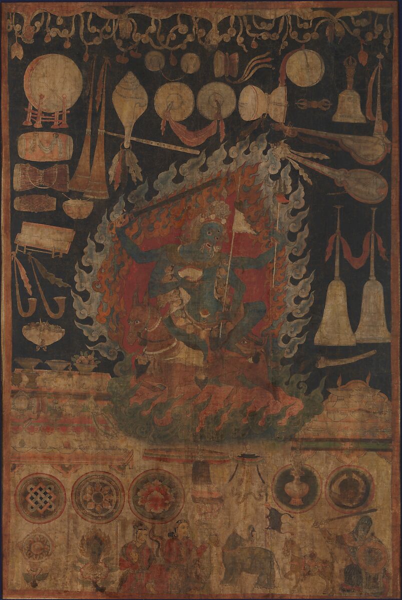 Offerings to the Goddess Palden Lhamo, Distemper and ink on cloth, Tibet 