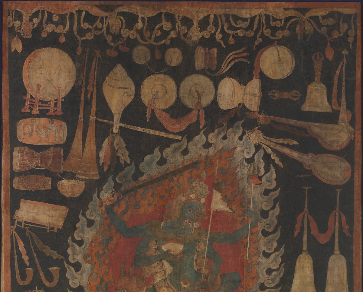 Offerings to the Goddess Palden Lhamo, Distemper and ink on cloth, Tibet