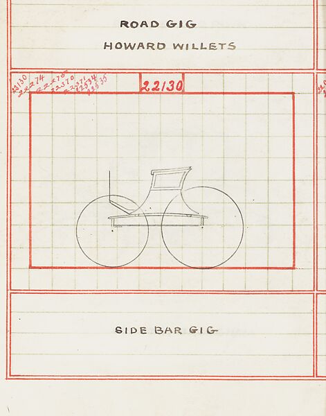 Carriage Draft Book 1893–1905, Brewster &amp; Co. (American, New York), Red ink grid and graphite drawings. Some drawings include notations in graphite and red and black ink.