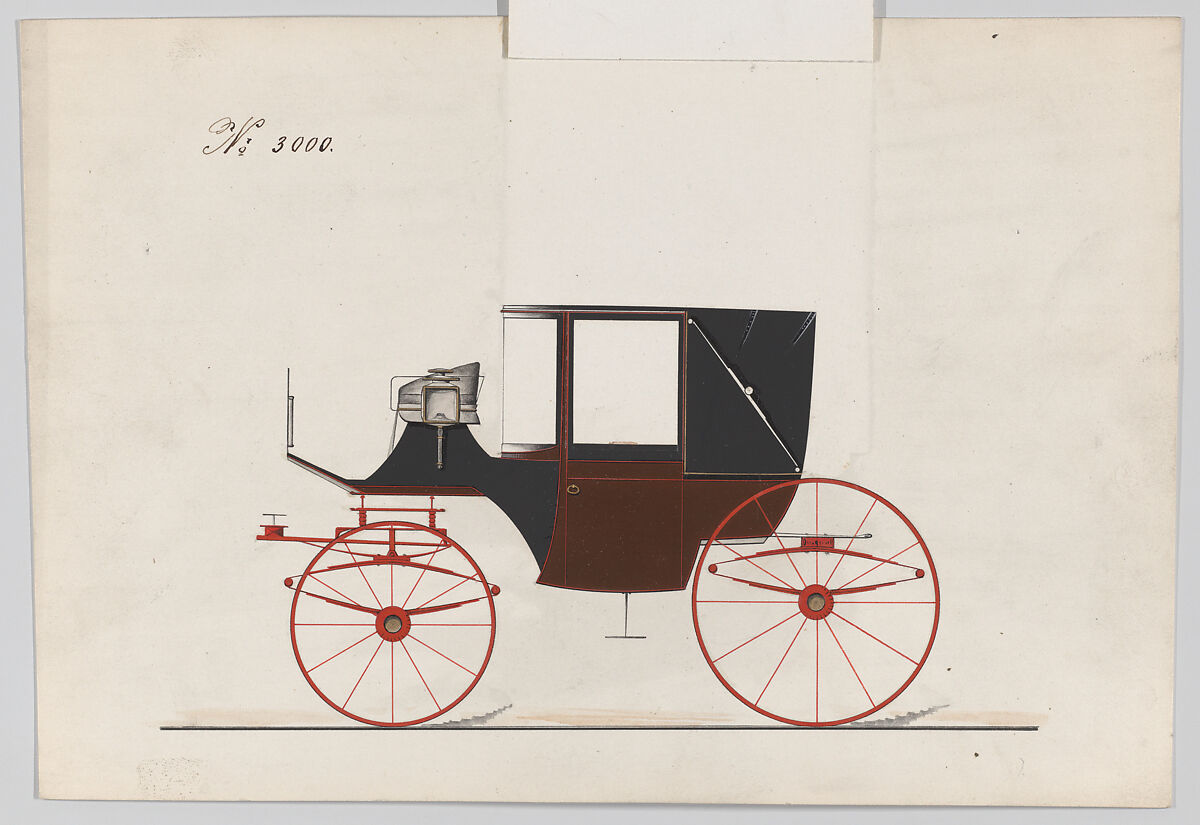 Design for Landaulet, no. 3000, Brewster &amp; Co. (American, New York), Pen and black ink, watercolor and gouache with gum arabic and metallic ink