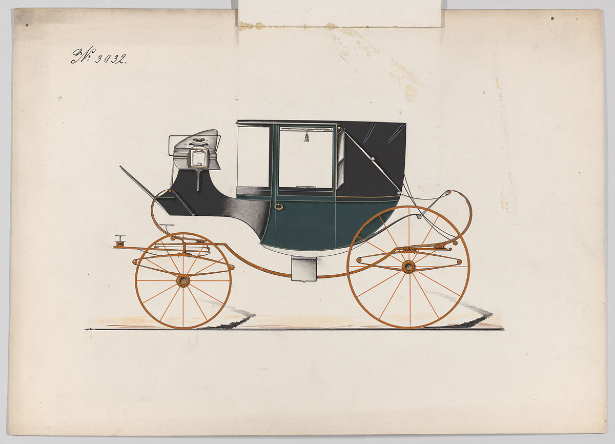 Landaulet #3032, Brewster &amp; Co. (American, New York), Pen and black ink, watercolor and gouache with gum arabic