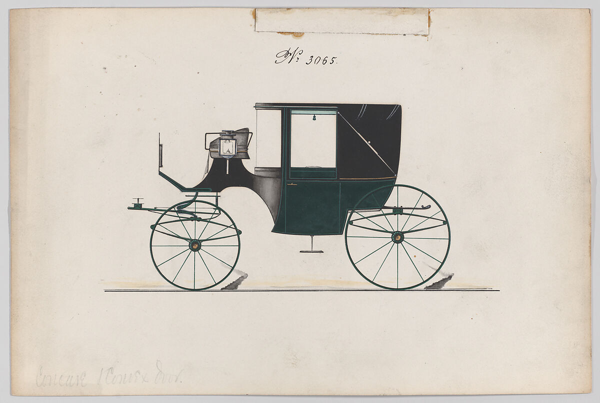Design for Landaulet, no. 3065, Brewster &amp; Co. (American, New York), Pen and black ink, watercolor and gouache with gum arabic 